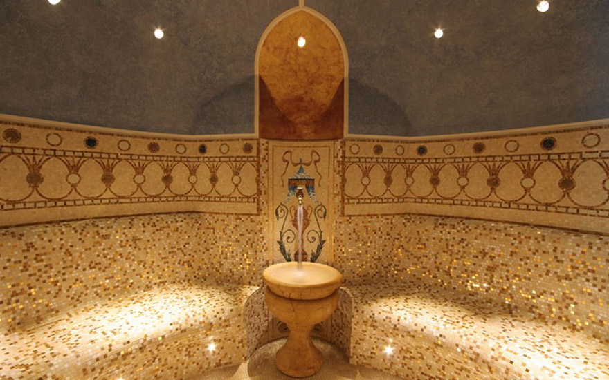 Sauna room with antique mosaic at Villa & Palazzo Aminta Hotel, the best Luxury lake Spa at Lake Maggiore