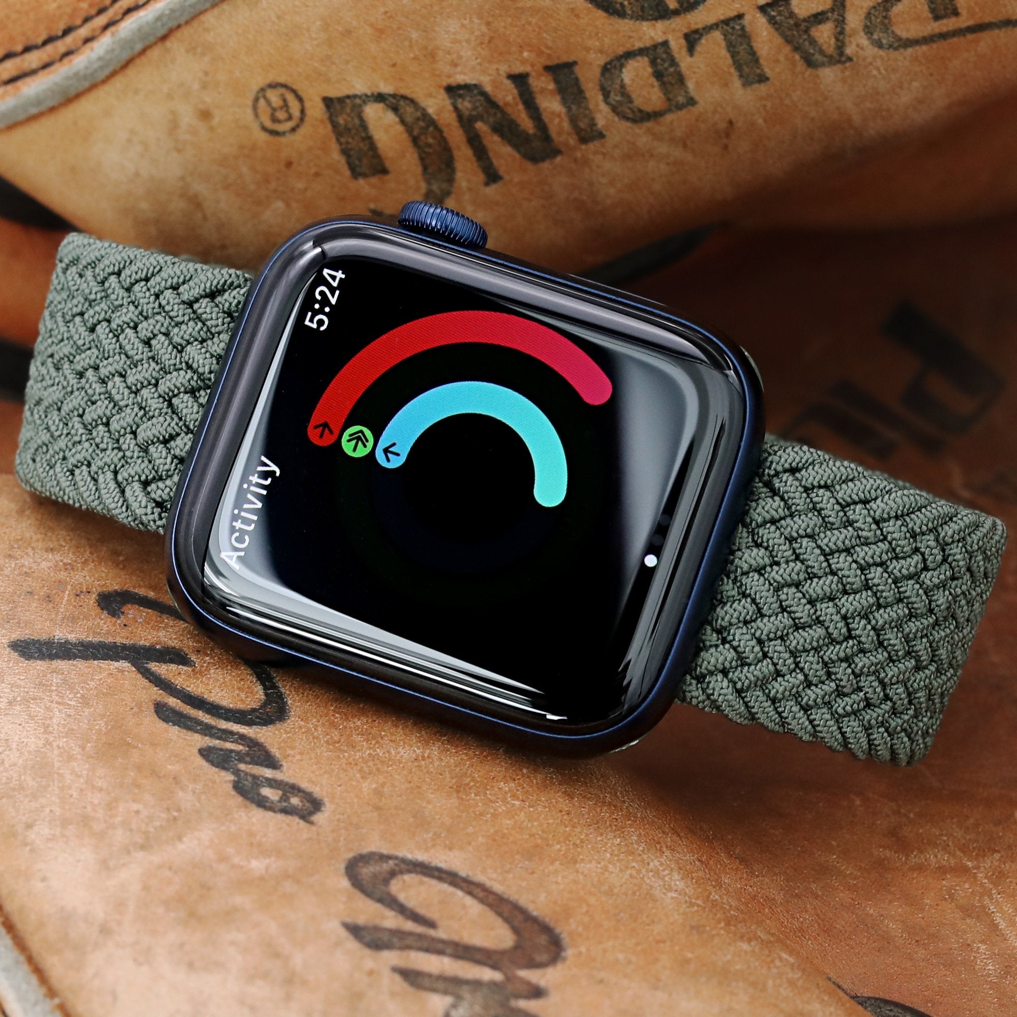 Stretchable Military Green Solo Loop Braided Apple Watch Band for 44mm / 42mm models Strapcode Watch Bands