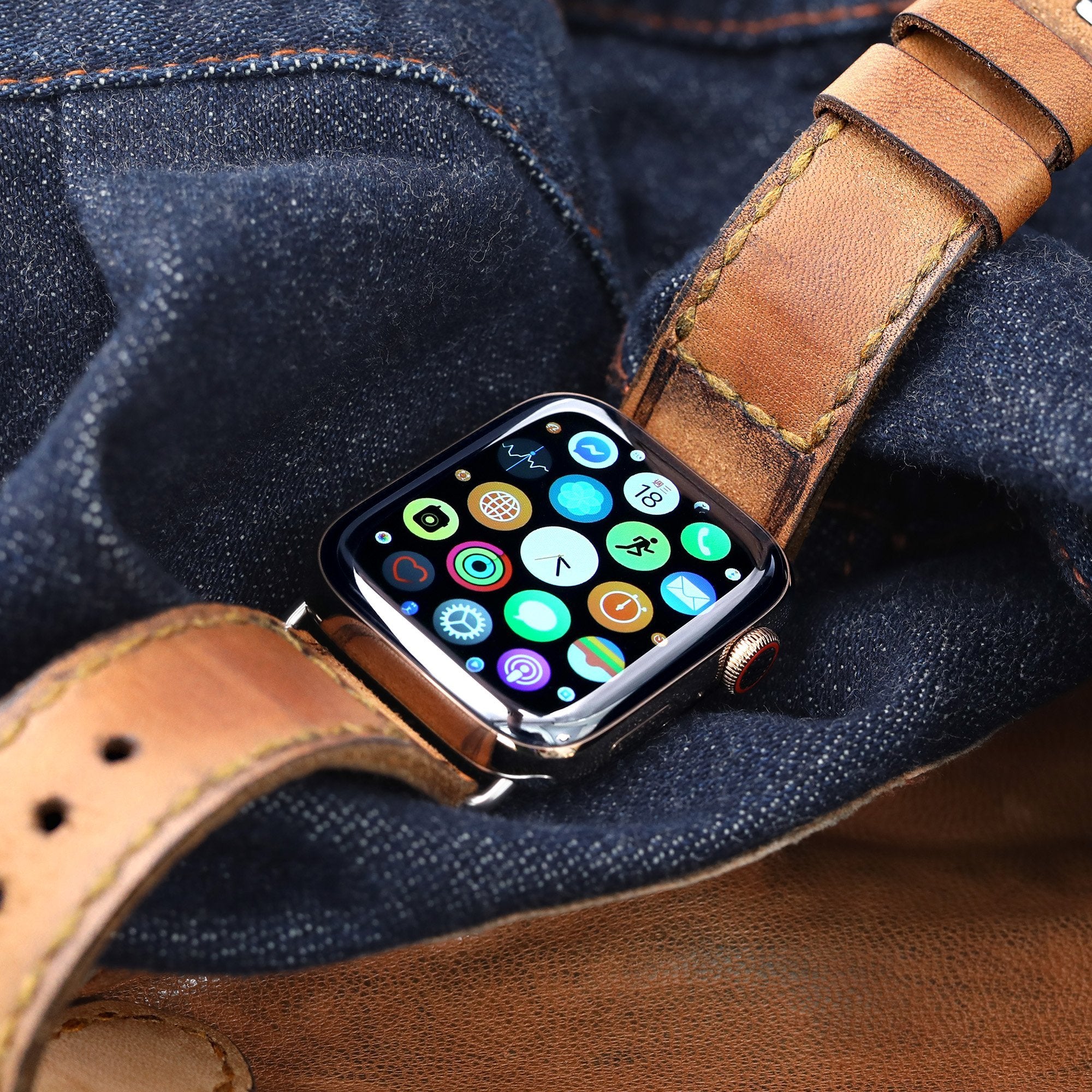 24mm Light Brown Handmade Apple watch Quick Release Leather Watch Strap Strapcode Watch Bands